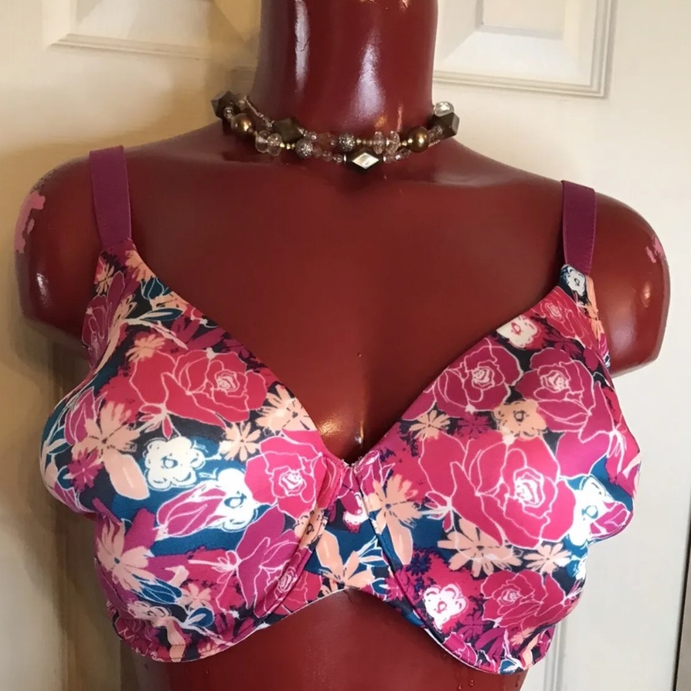 LILYETTE Bra 38DD Hot Pink Floral Lightly Padded Underwire Adjustable Clasp Back